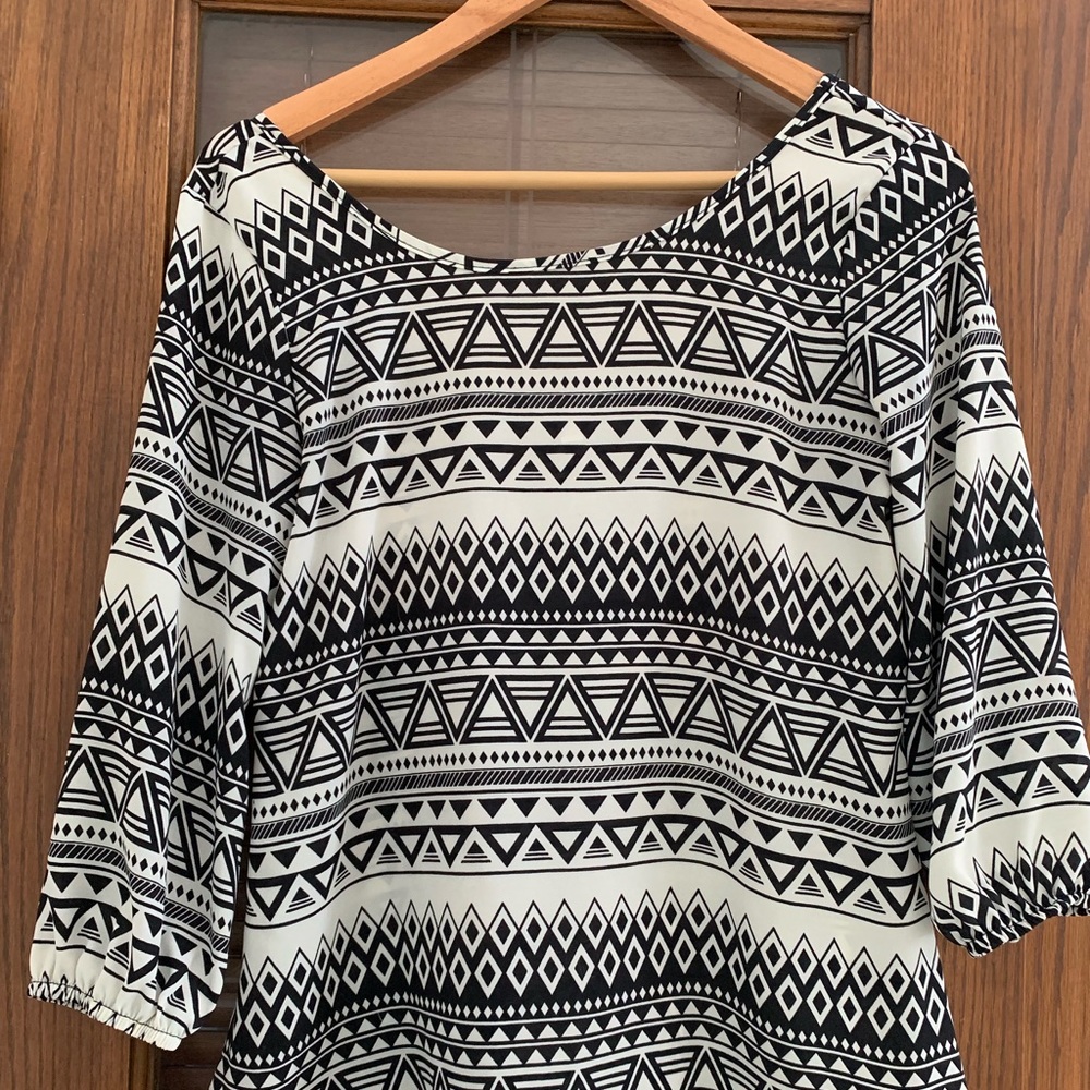 Aztec Print Dress shirt, bow in back